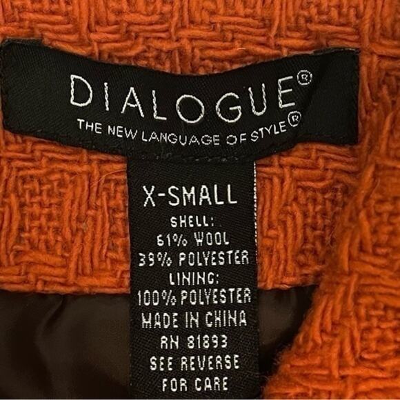 Dialogue Brick Orange Woven Wool Blend  Academia OfficeCore Coat NWOT Size XS - Picture 9 of 11